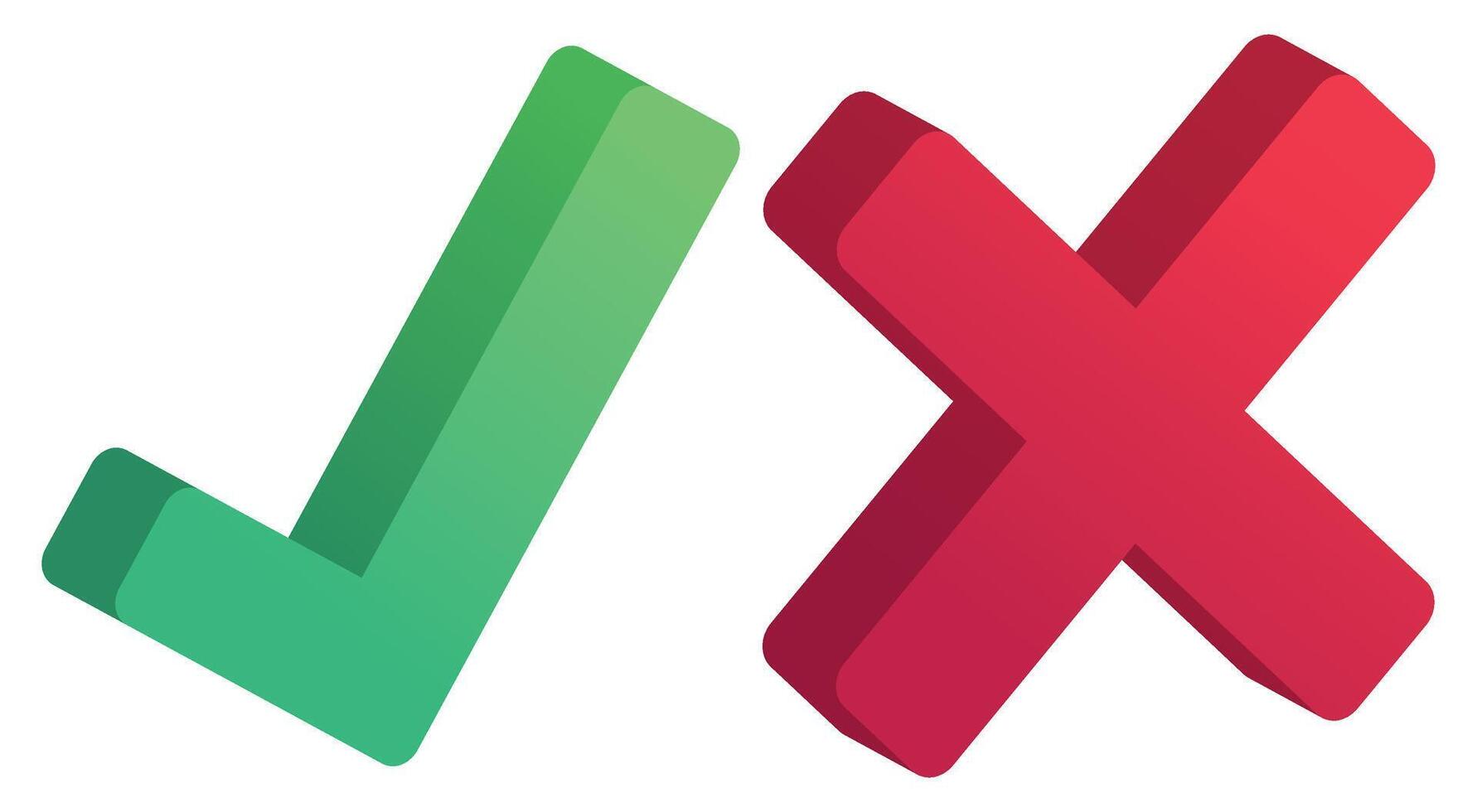 Two green and red tick marks on a white background vector