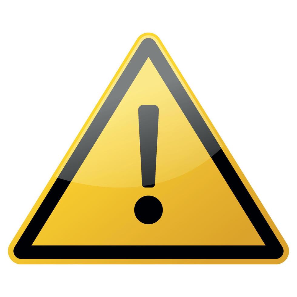 A yellow warning sign with an exclamation mark vector