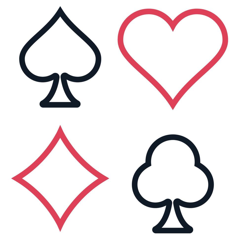 Four spades, hearts and clubs icons vector