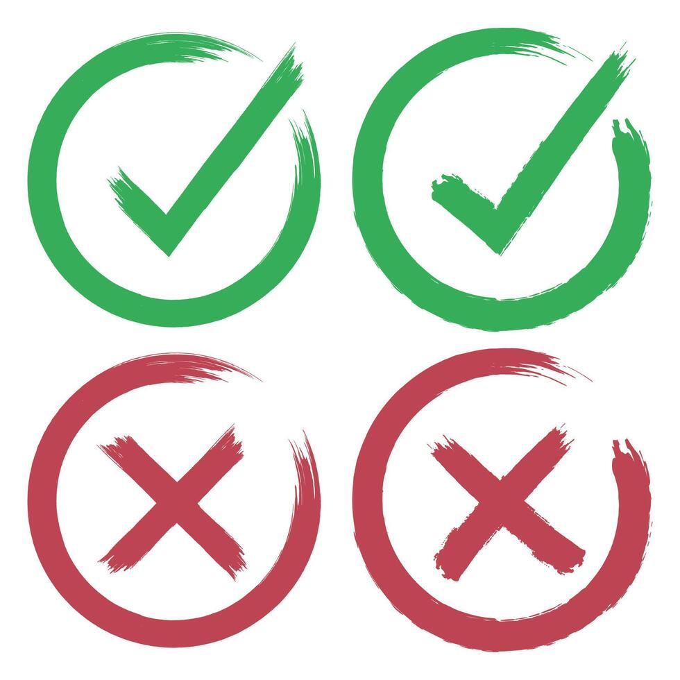 Four green and red check marks on a white background vector