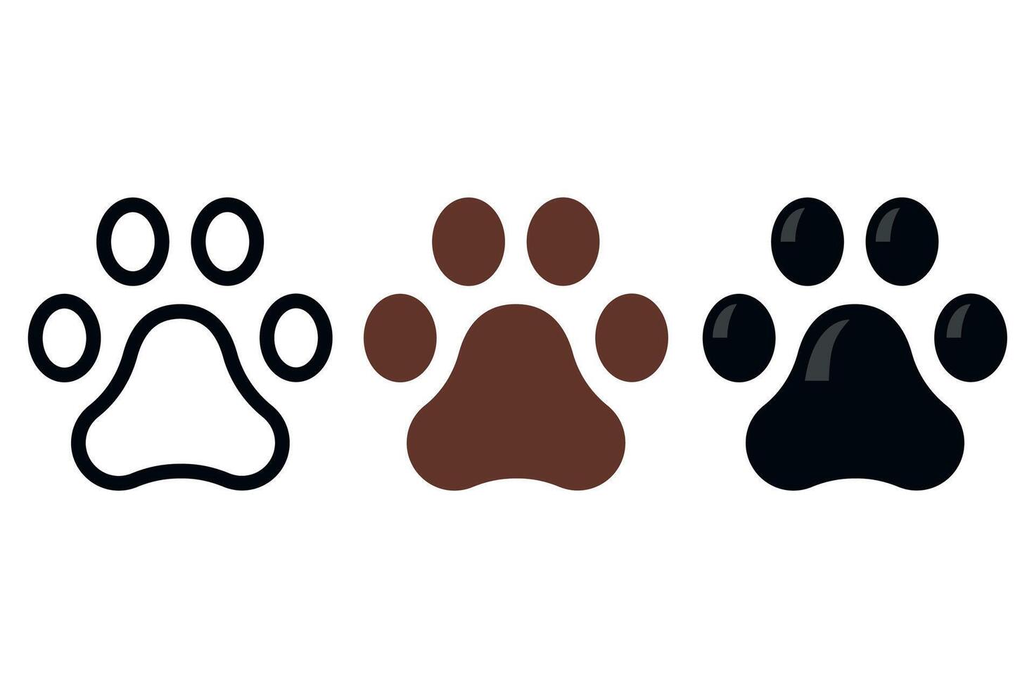 Four different paw prints are shown in different colors vector