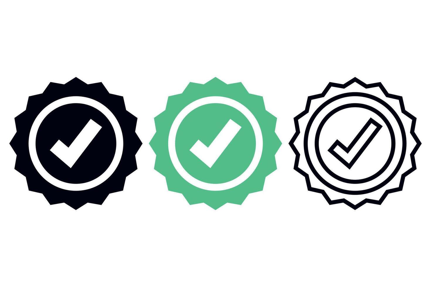 Three badges with a tick and a check mark vector
