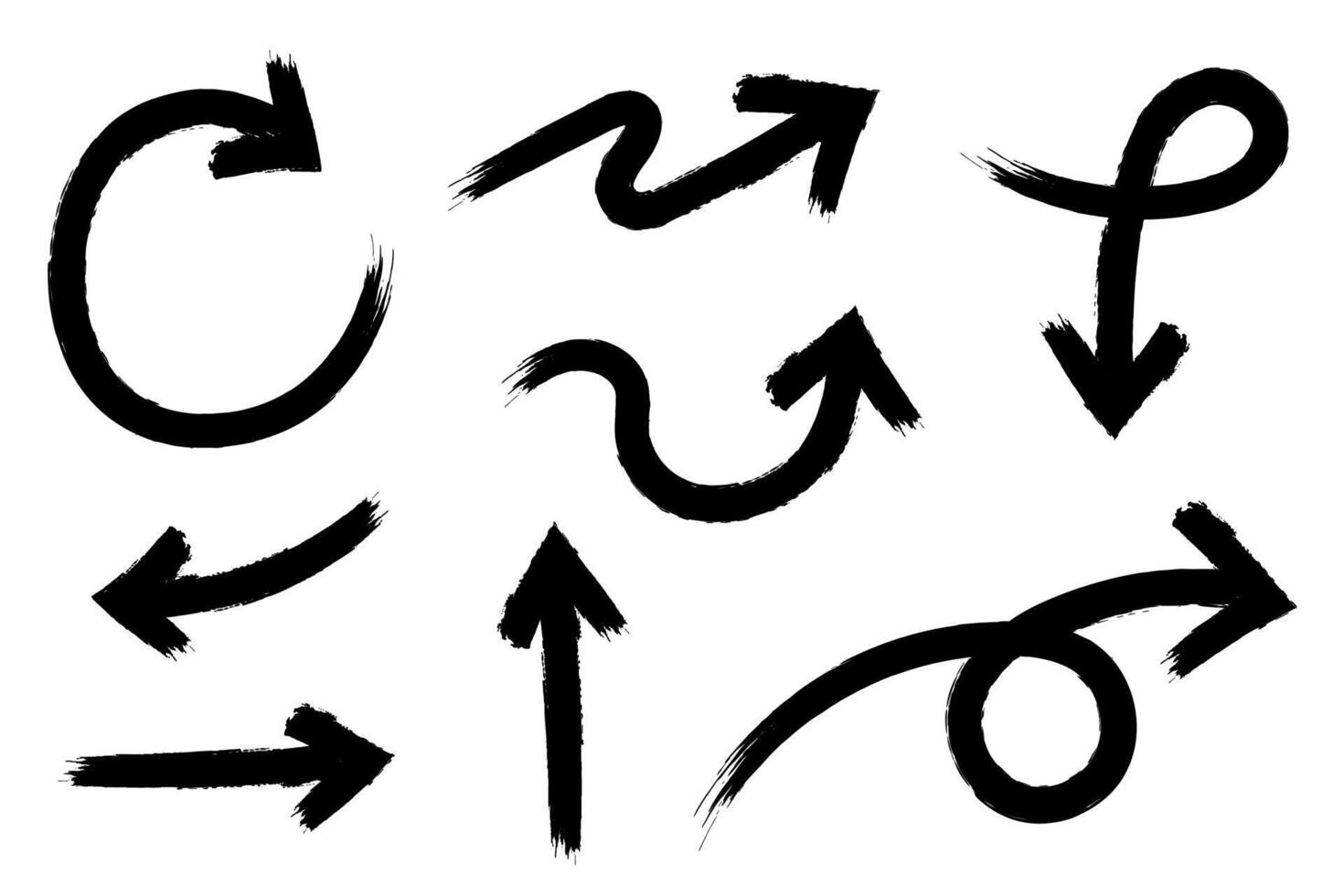 A set of black arrows drawn with a brush vector