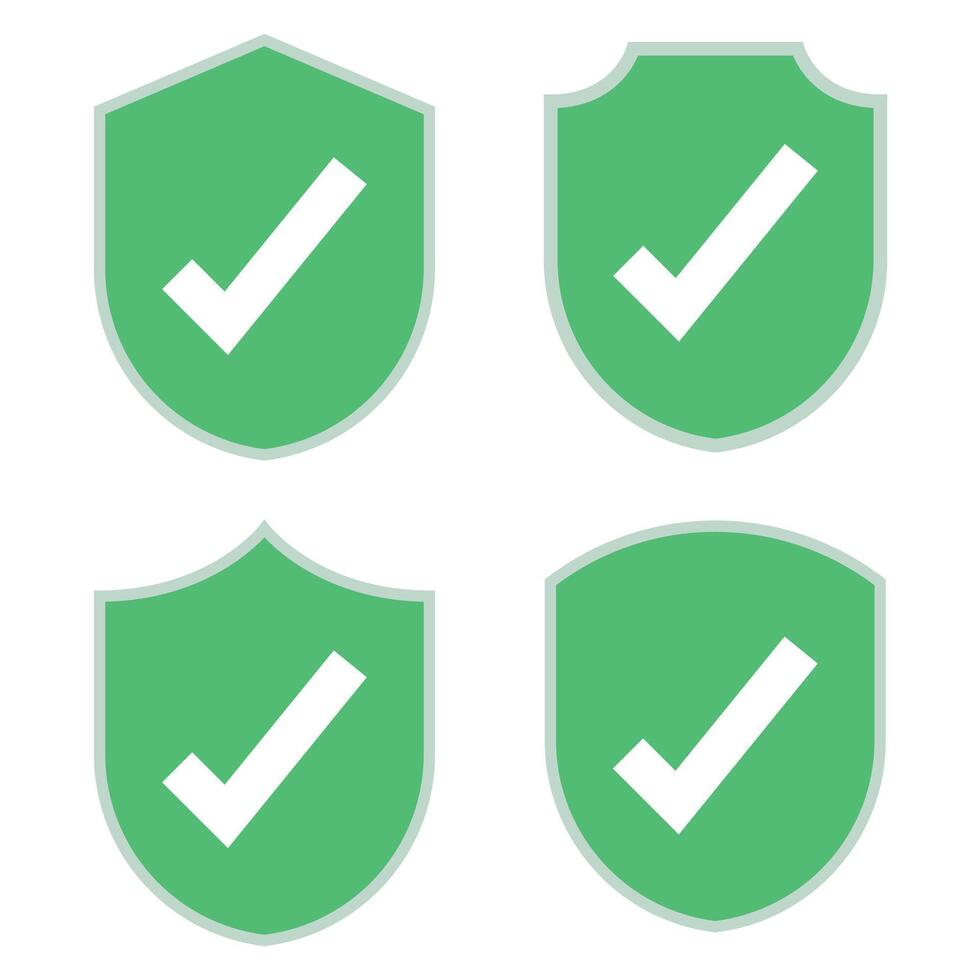 Four green shields with a tick mark on them vector