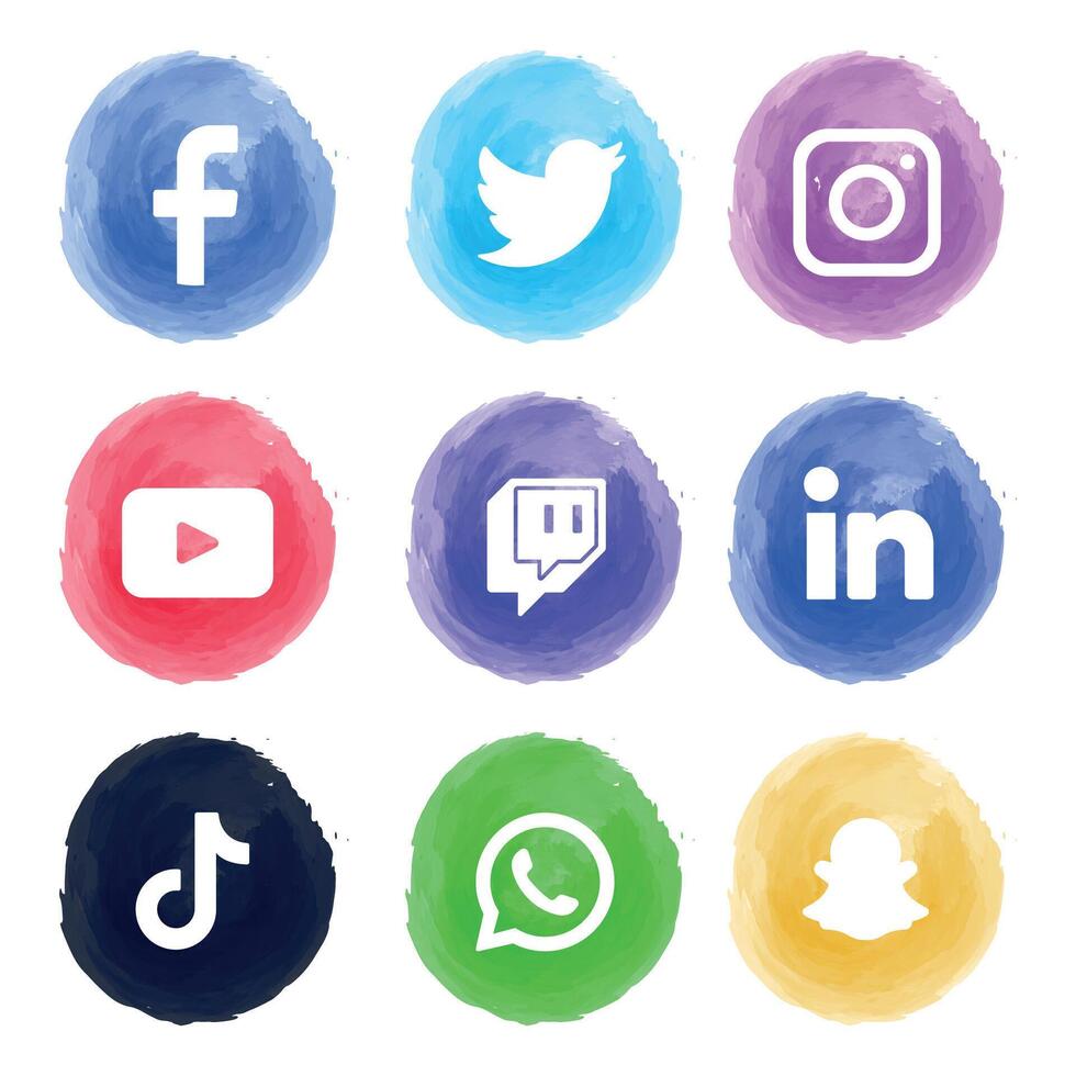 Social media icons set watercolor circle vector