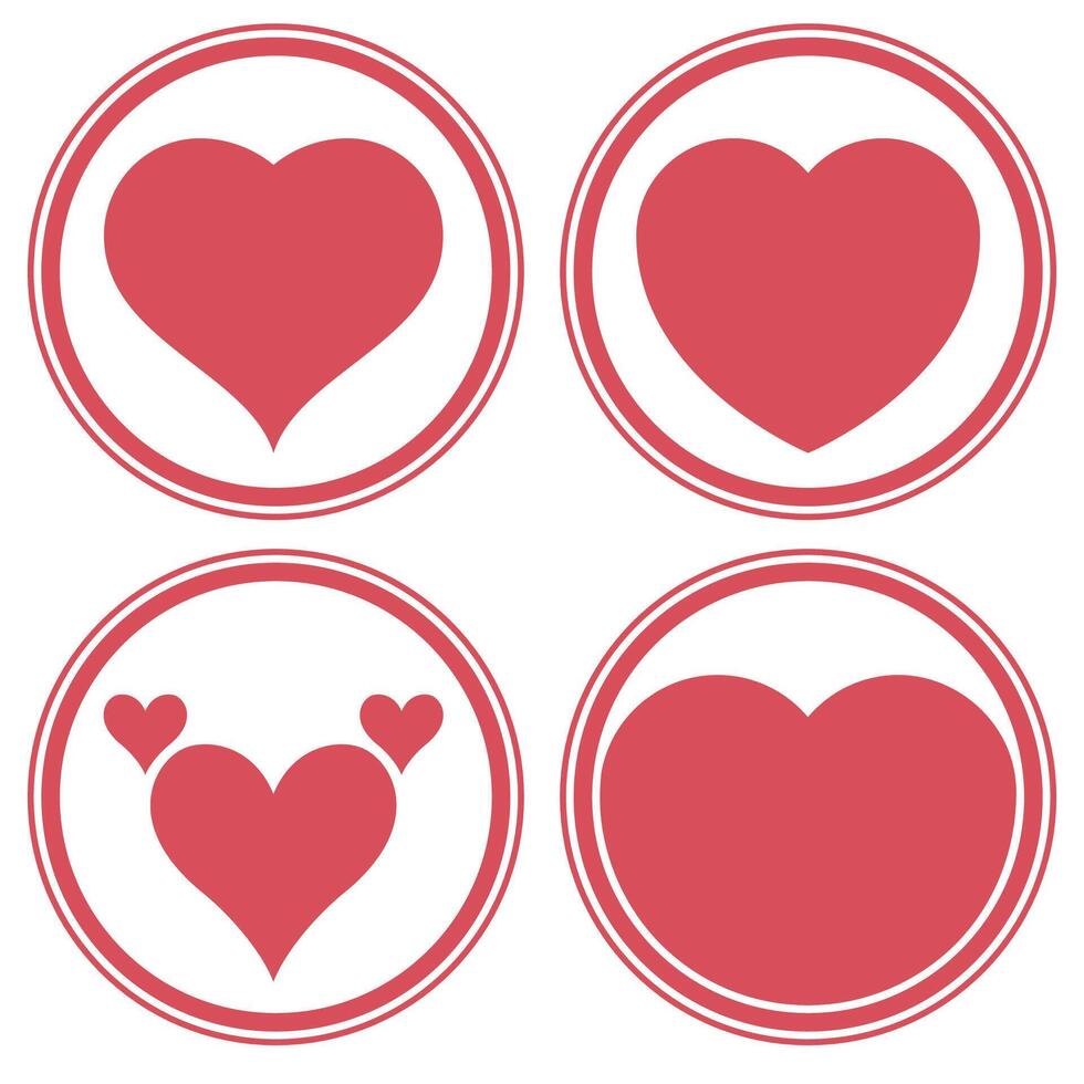 Four red hearts in round shapes on white background vector