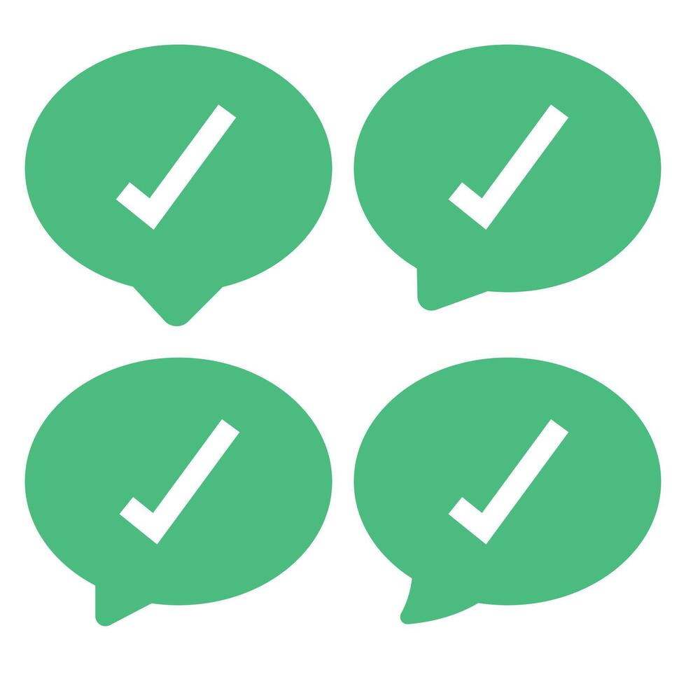 Four green speech bubbles with a tick mark vector