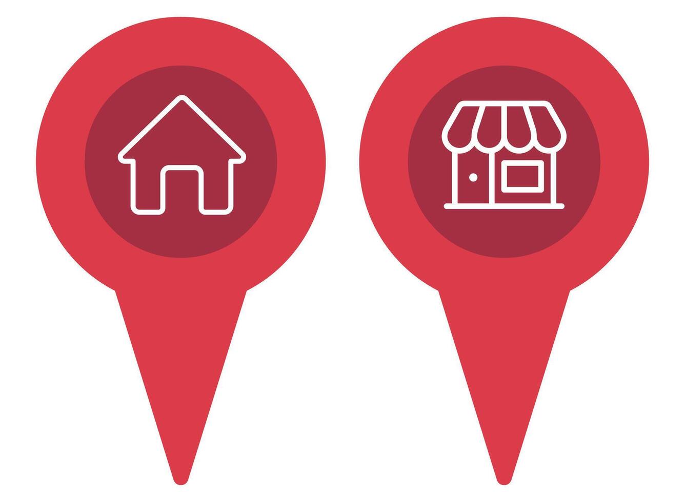 Two red markers with a house and a store vector