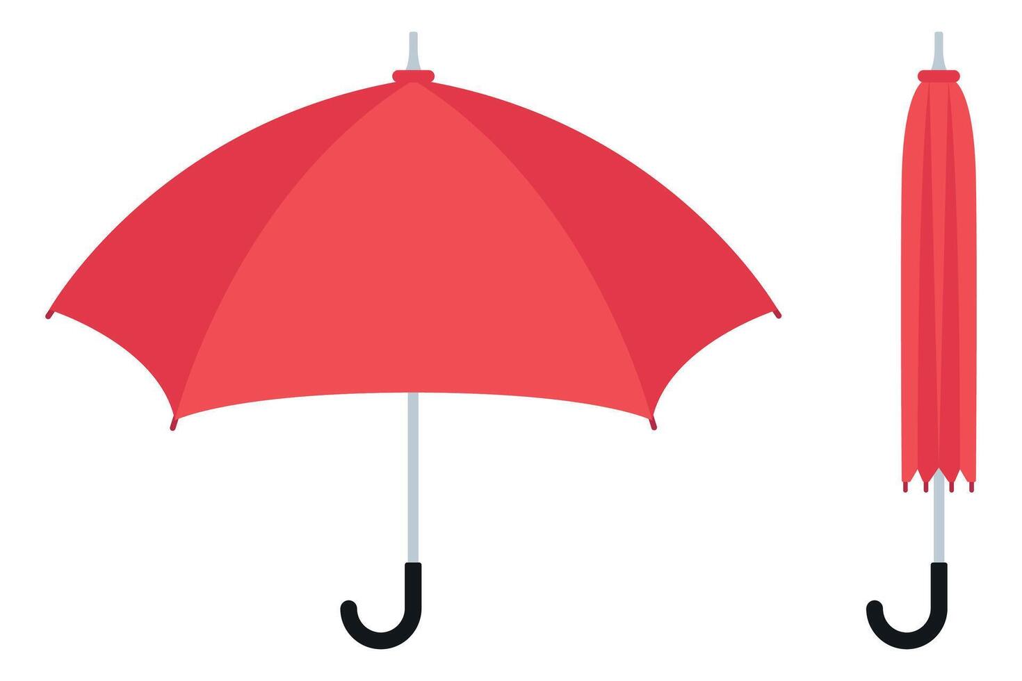 A red umbrella with a black handle and a black umbrella vector