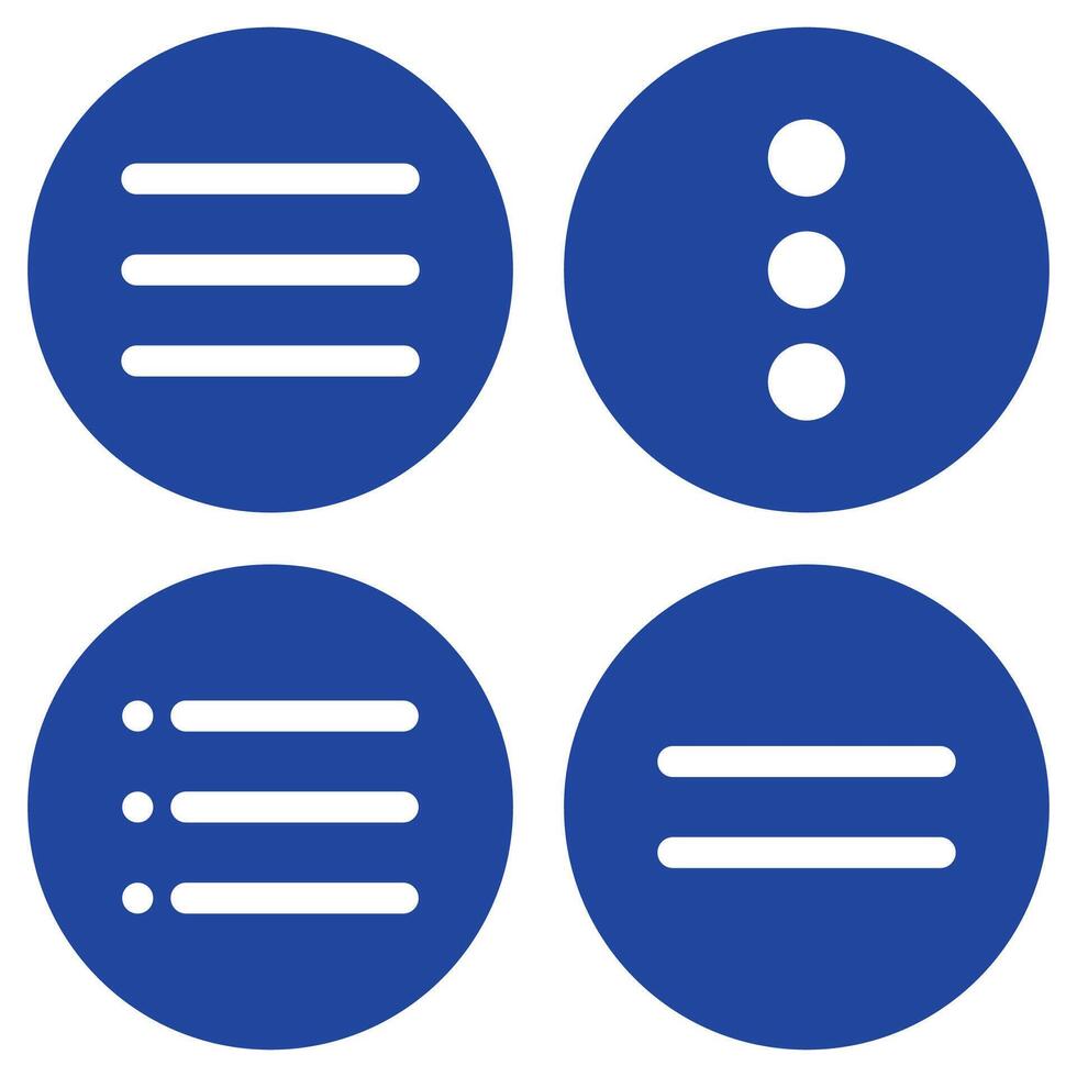 Four blue circles with a white outline of a button vector
