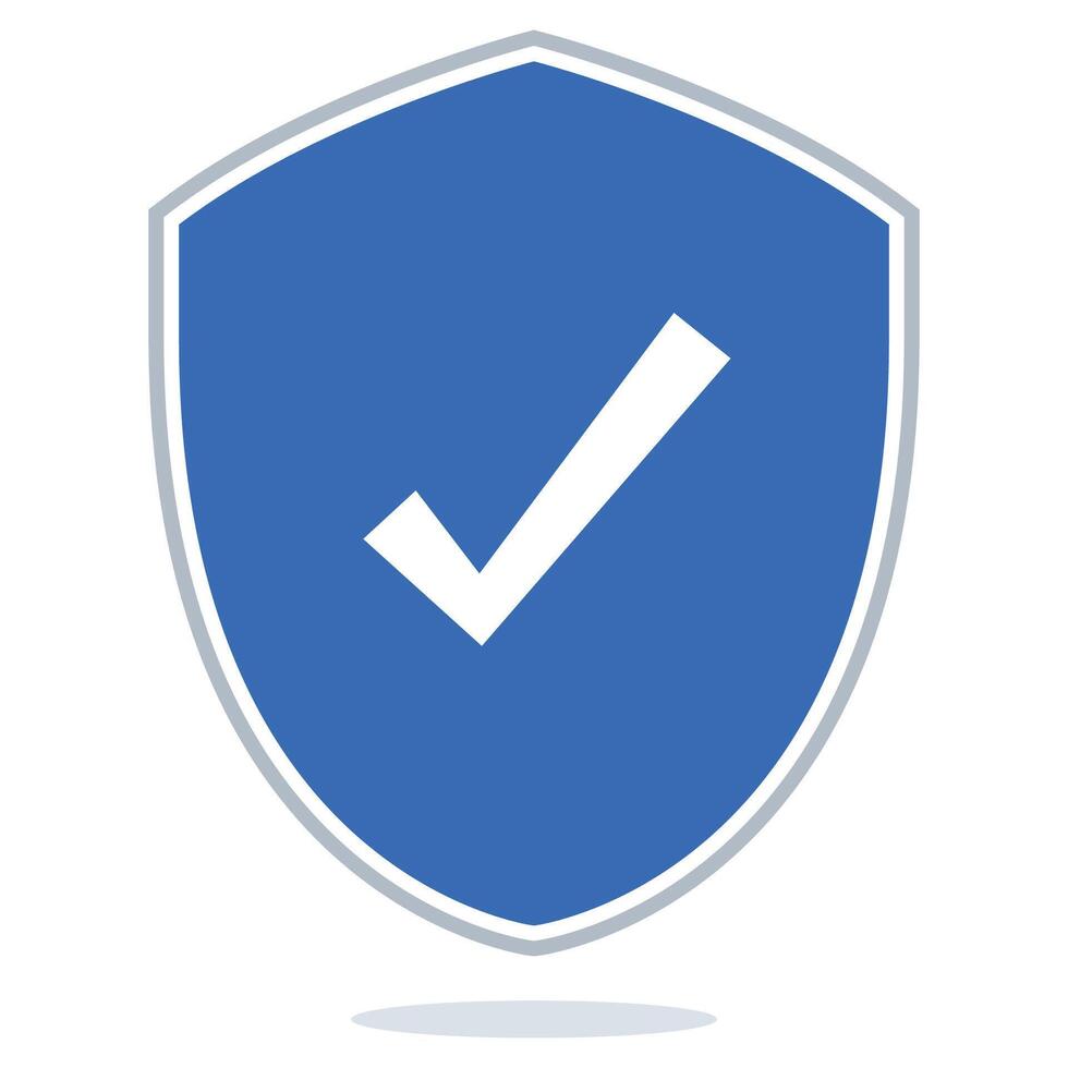 A blue shield with a tick mark on it vector