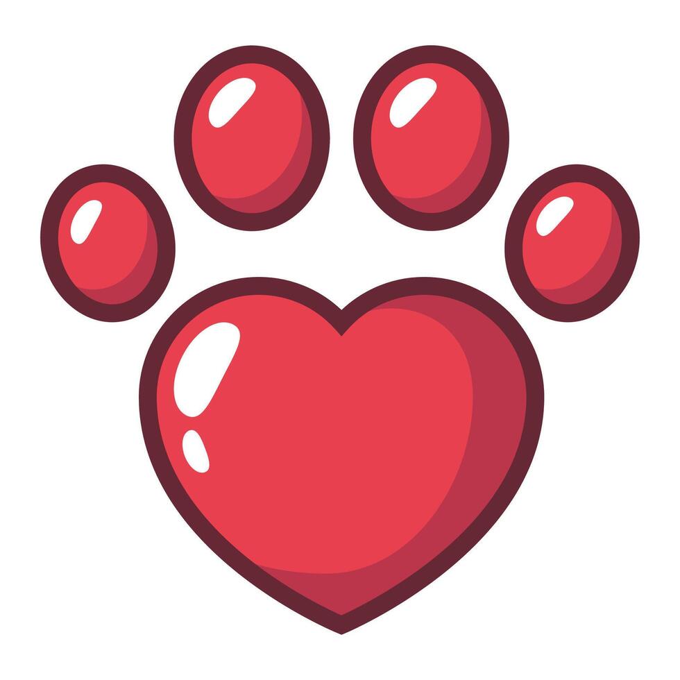 A red heart with four paw prints vector