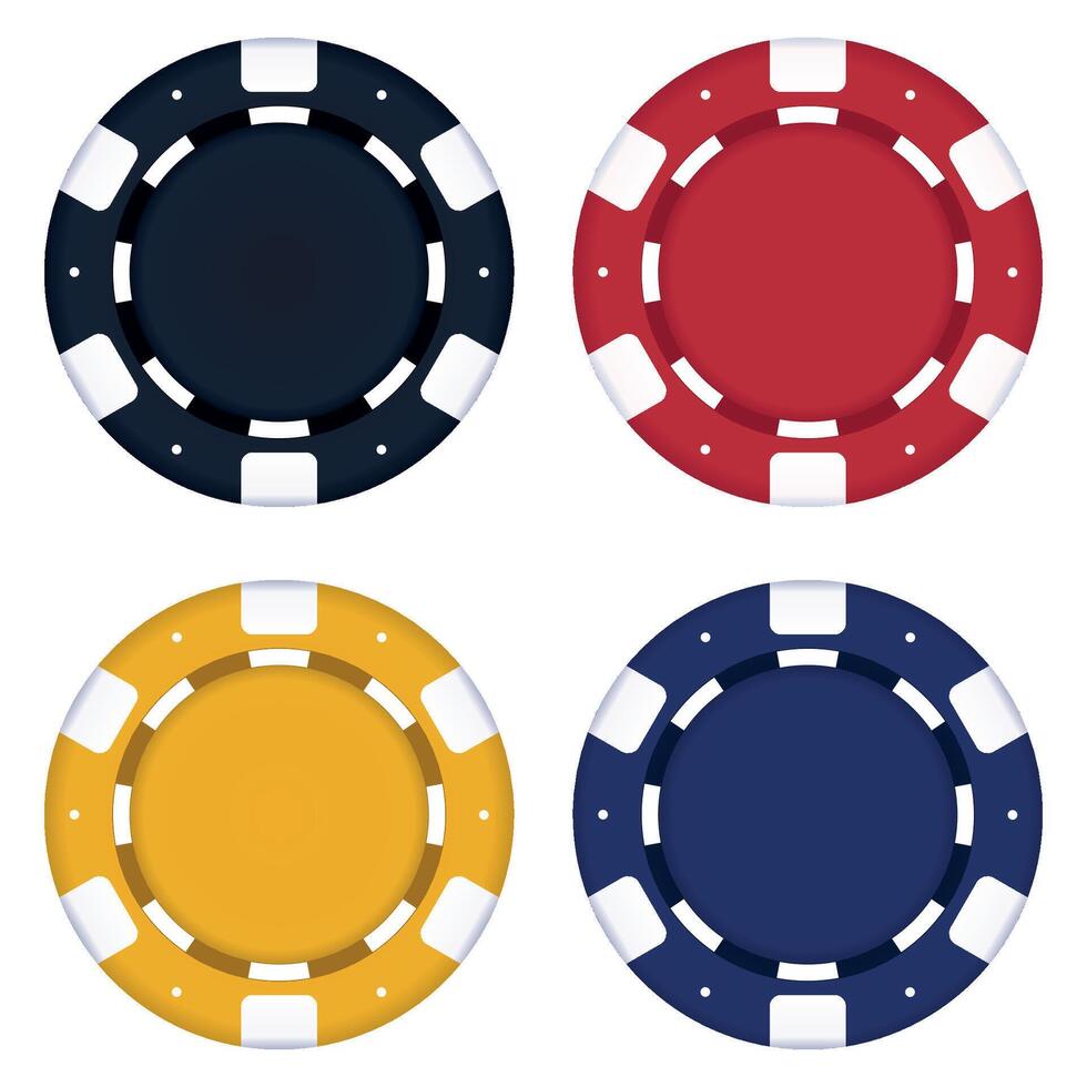 Four different colored poker chips on a white background vector