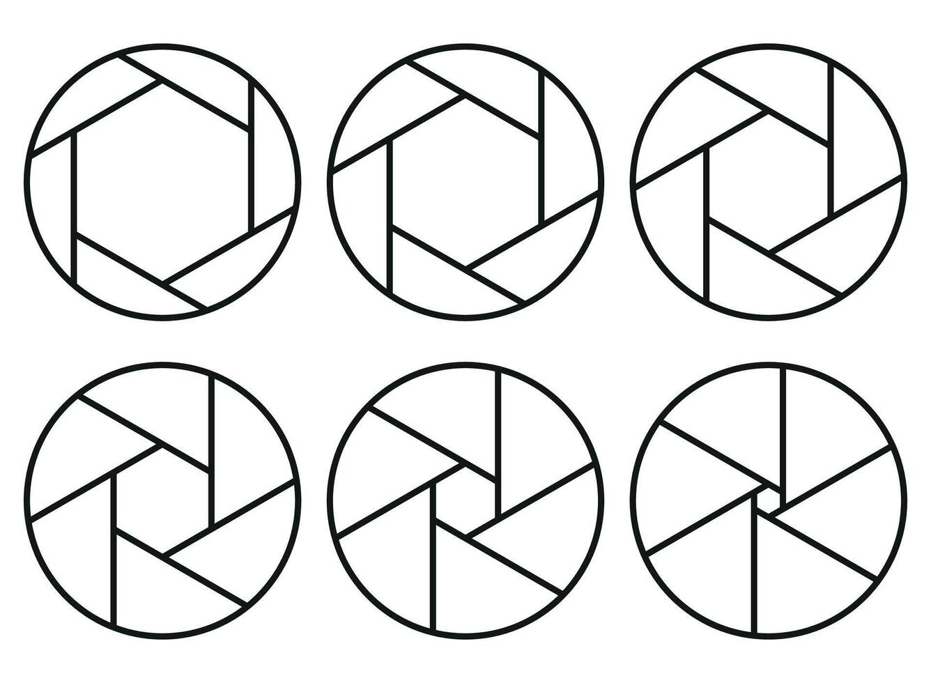 A set of six circular shapes with different angles vector