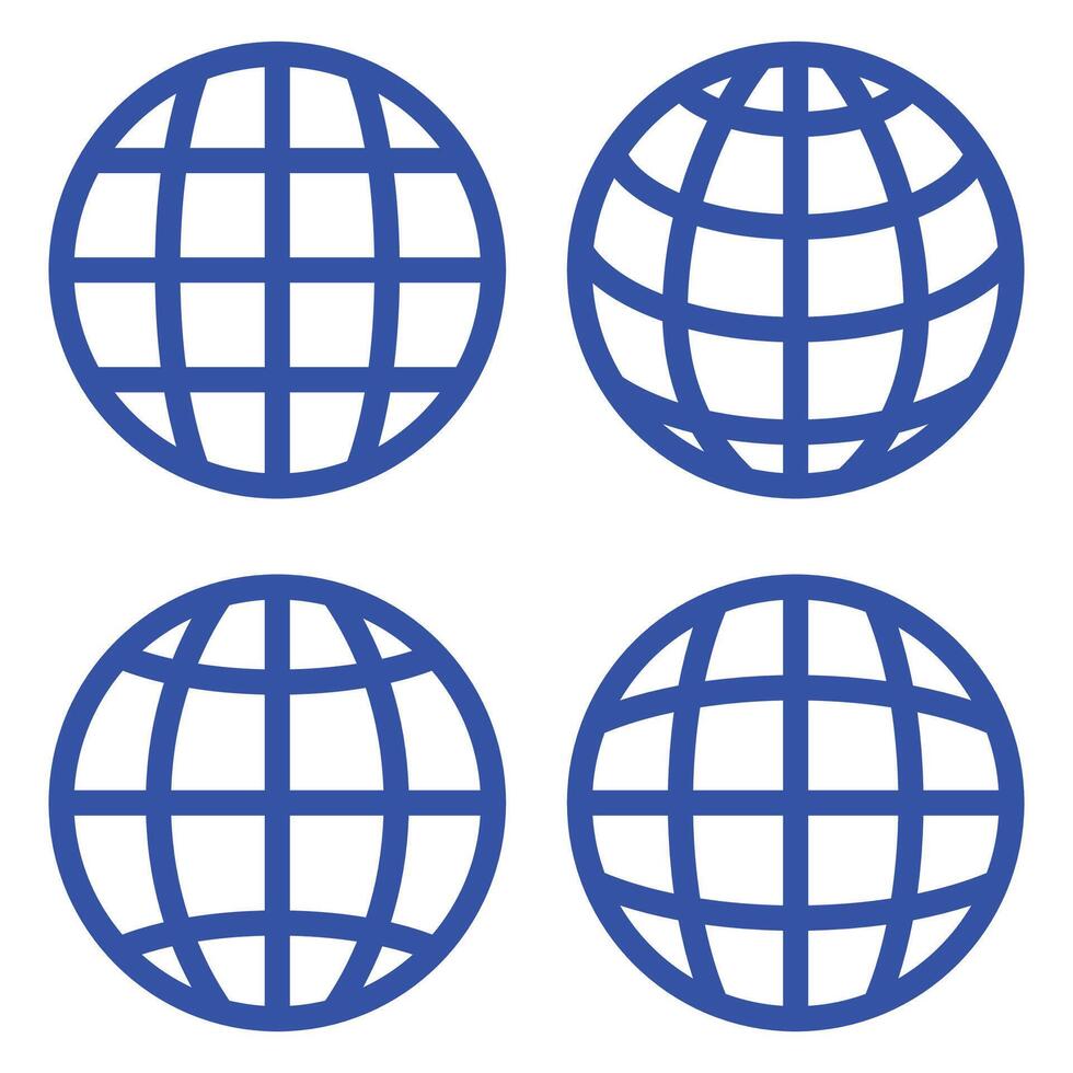 Four blue globe icons on a white background vector