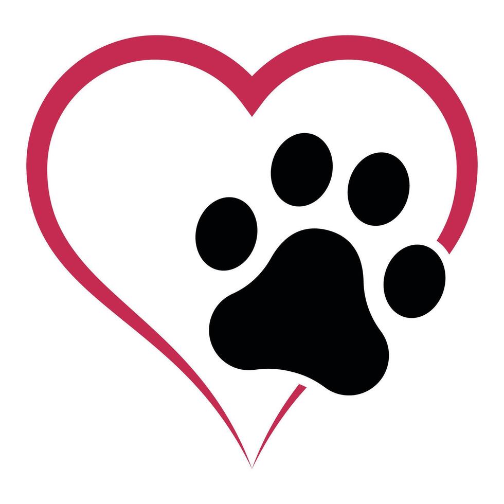 A dog paw and heart with a red border vector