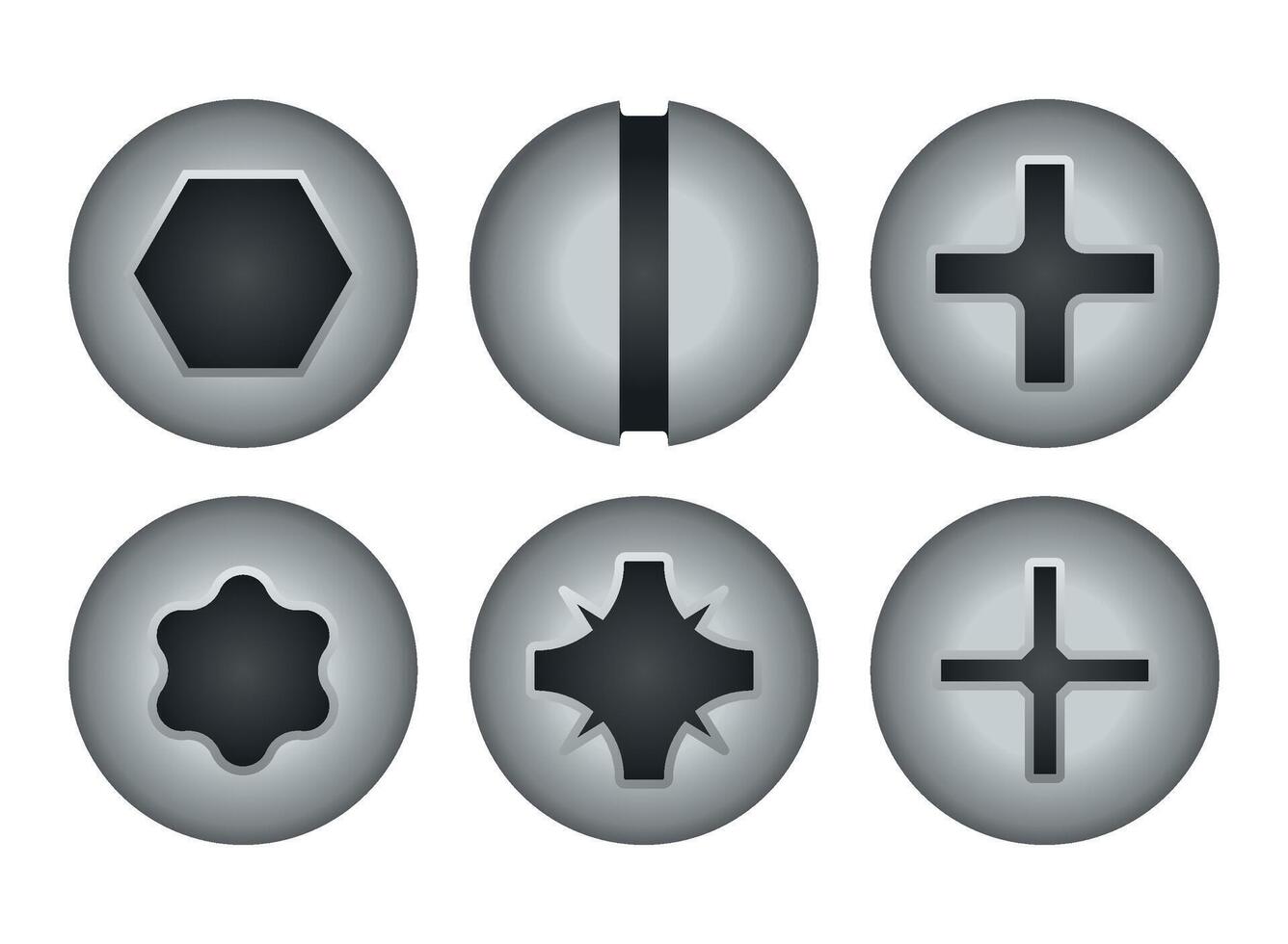 A set of six different shapes of metal buttons vector