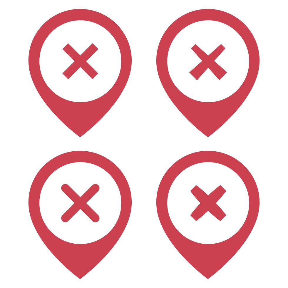 Four red pin icons with crossed out marks vector