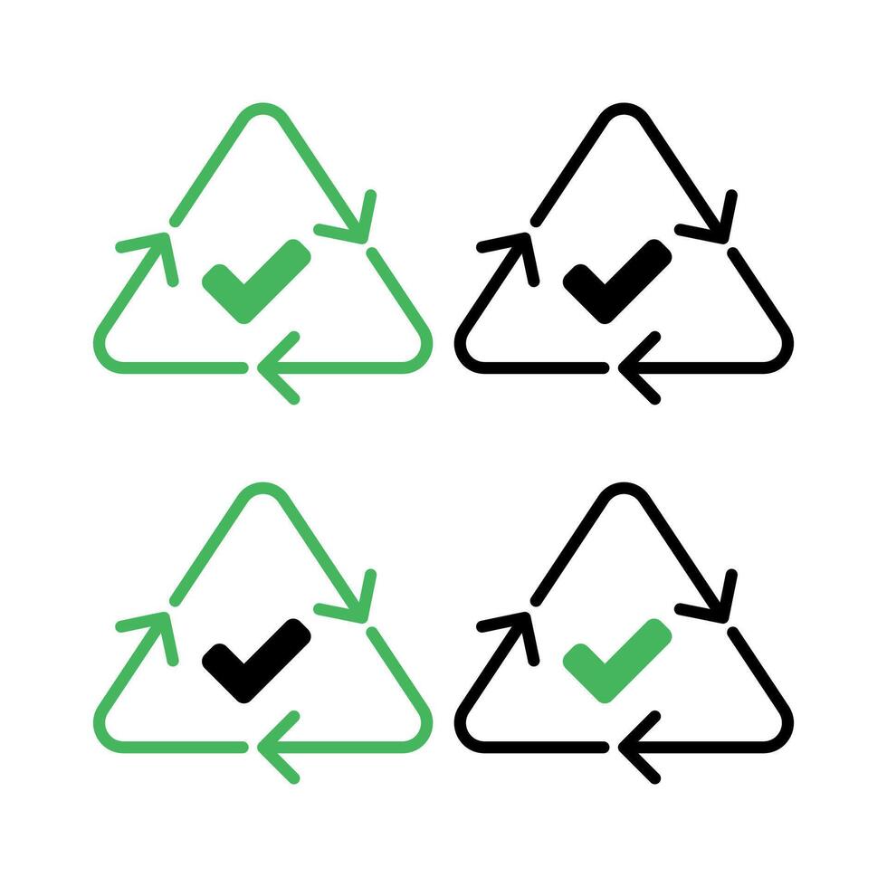Recycle Sign Arrows Check Mark Set vector
