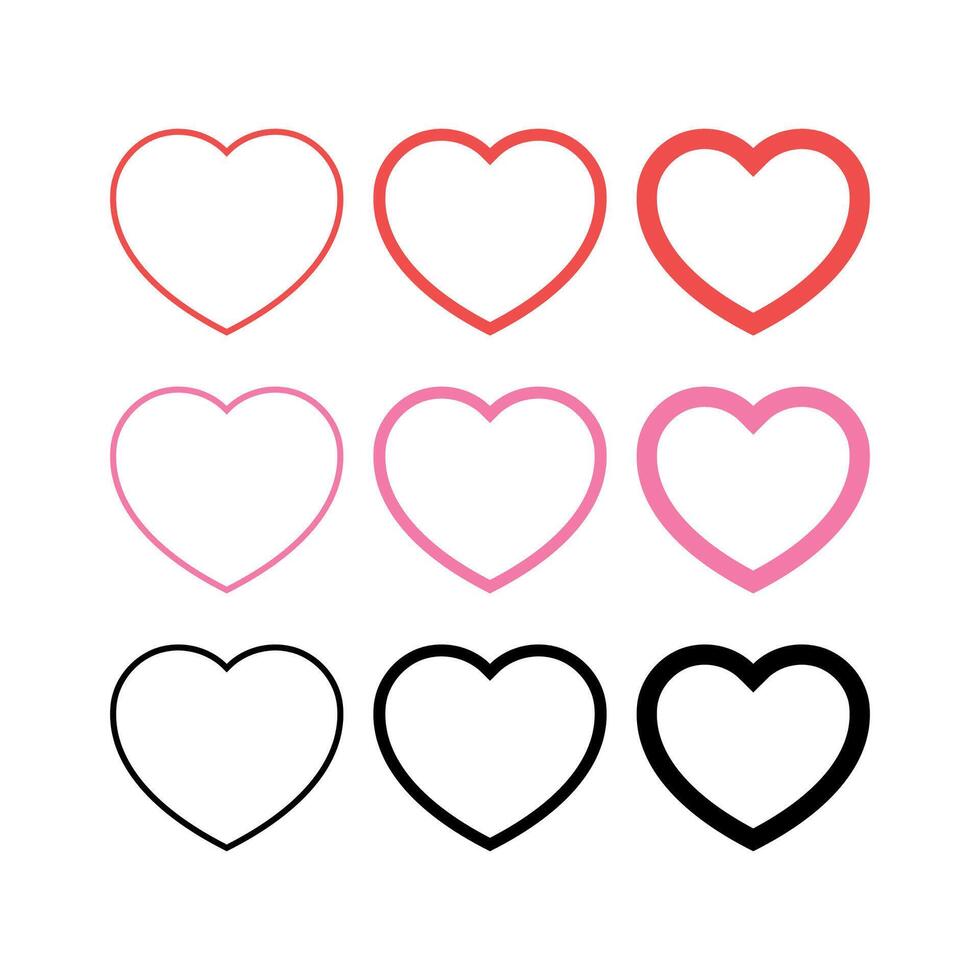 Outline Hearts Set Red Pink Black vector