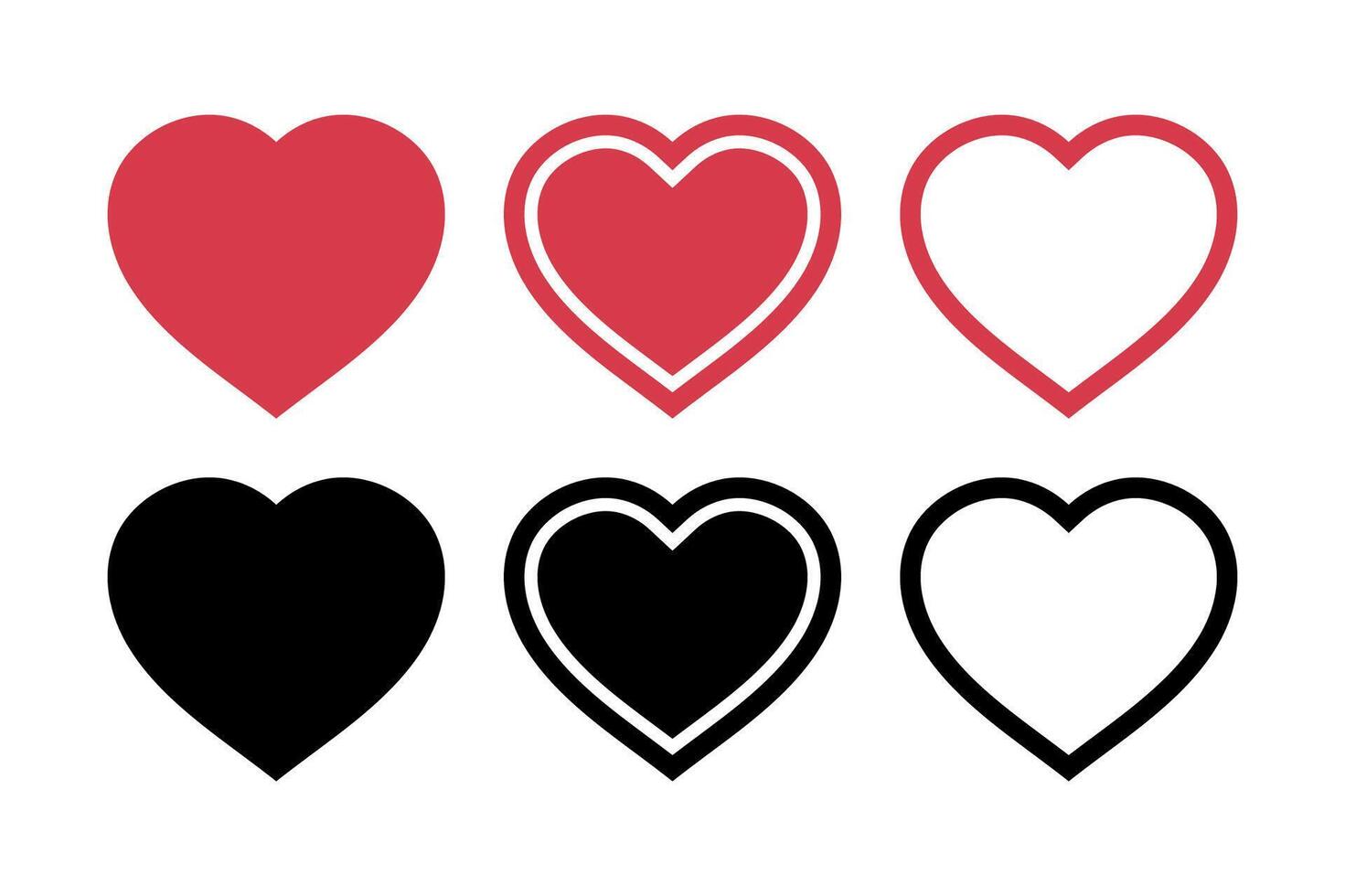 Hearts Red And Black Flat And Outline vector