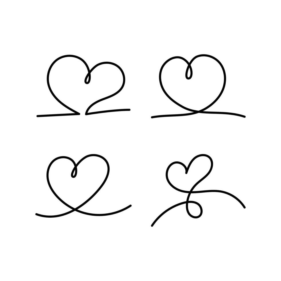 Doodle Monoline Style Hearts Black vector