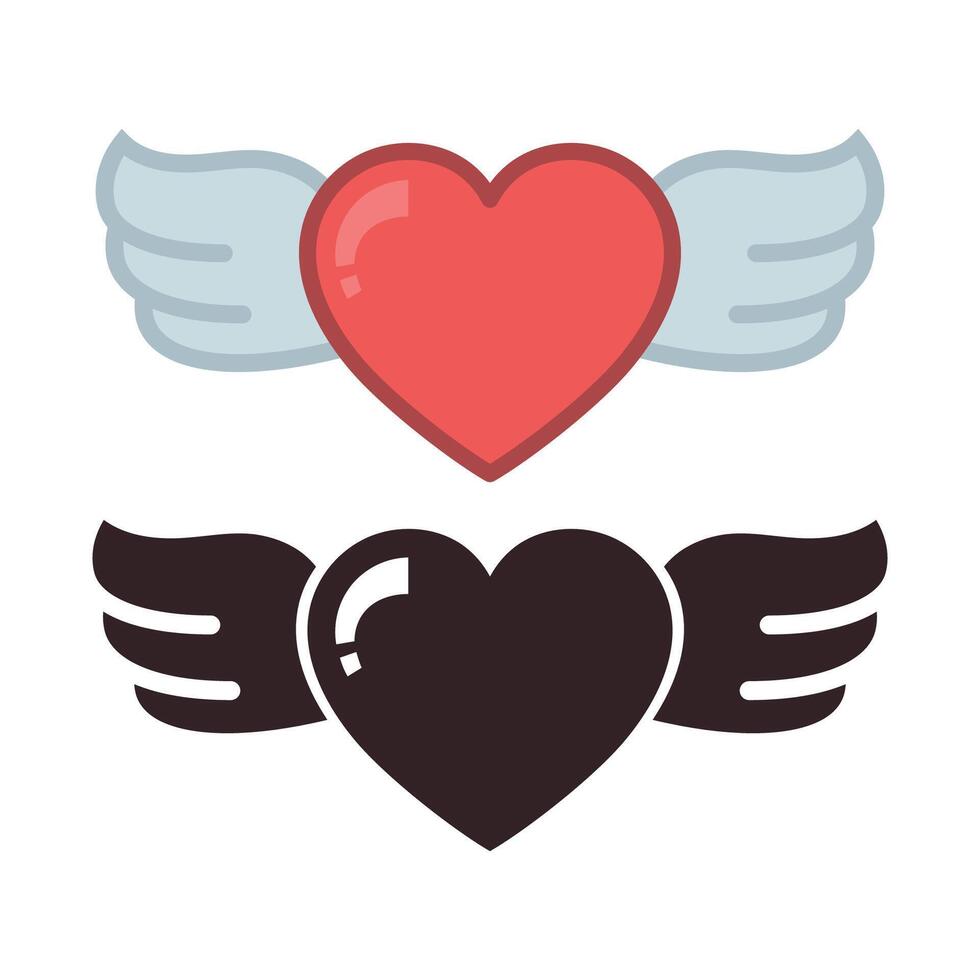 Heart With Wings Cartoon And Glyph Style vector