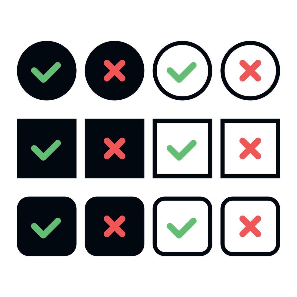 Circles And Squares Check Mark And Cross Dark Set vector