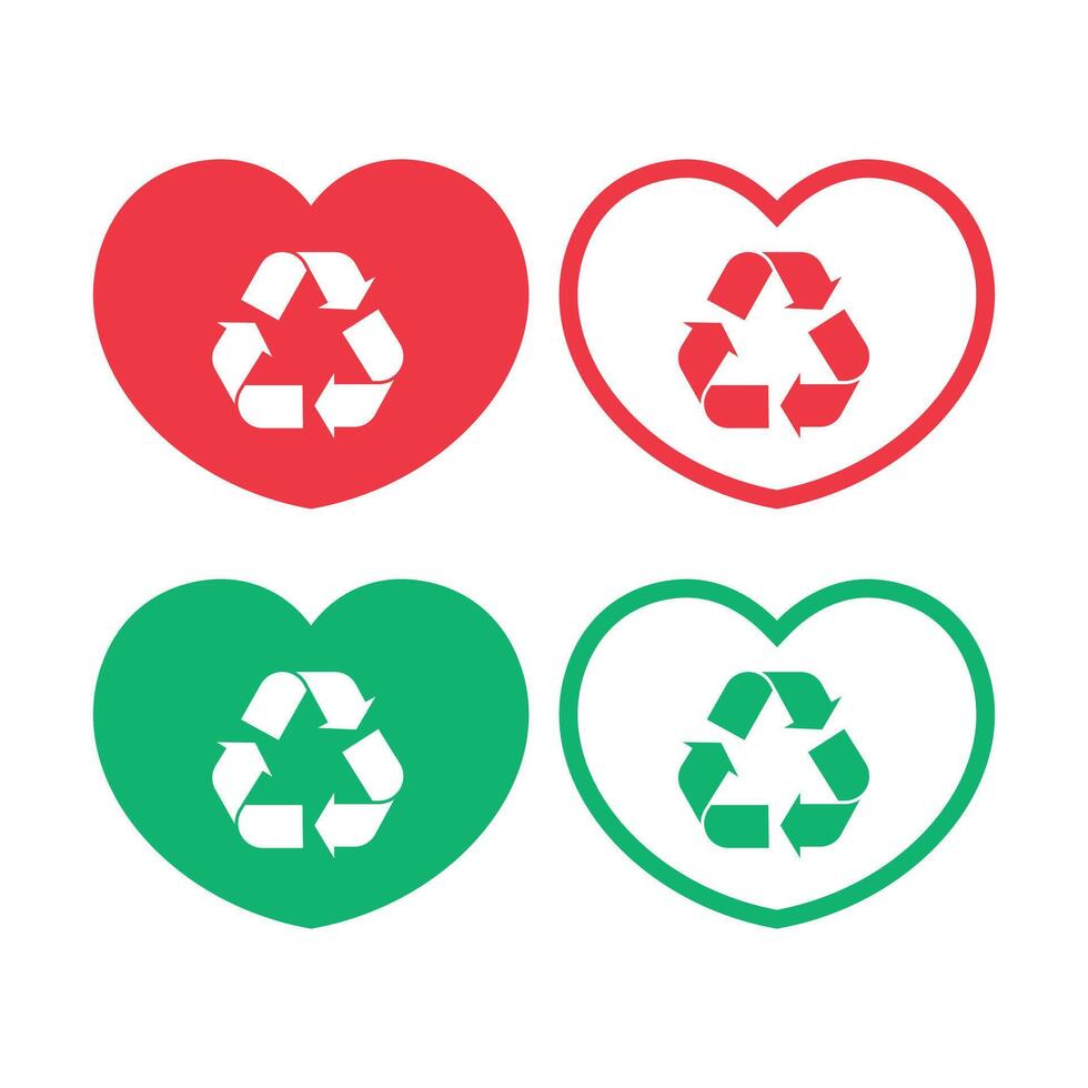 Heart With Recycle Signs Set vector