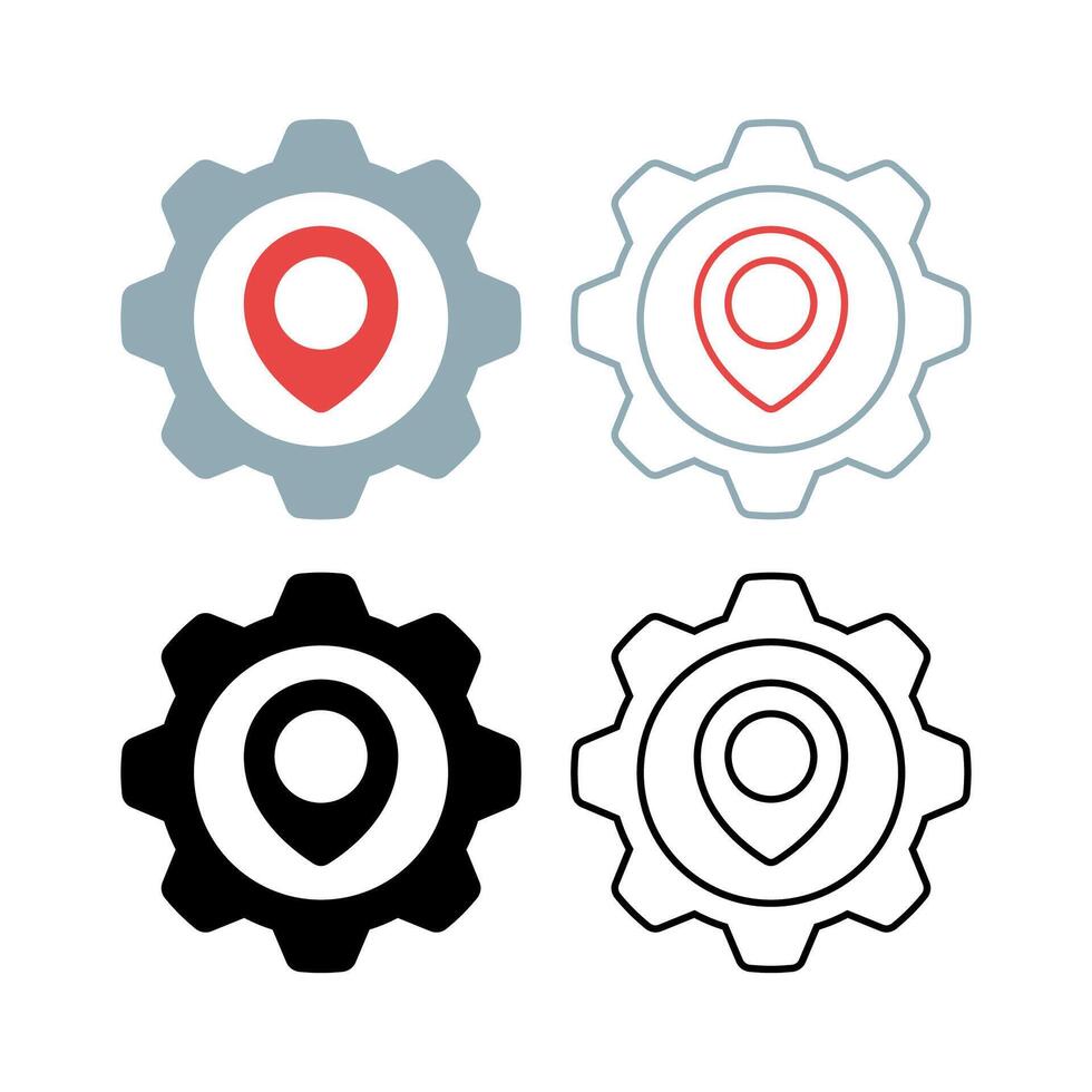 Location Pin Settings Cogs Set vector