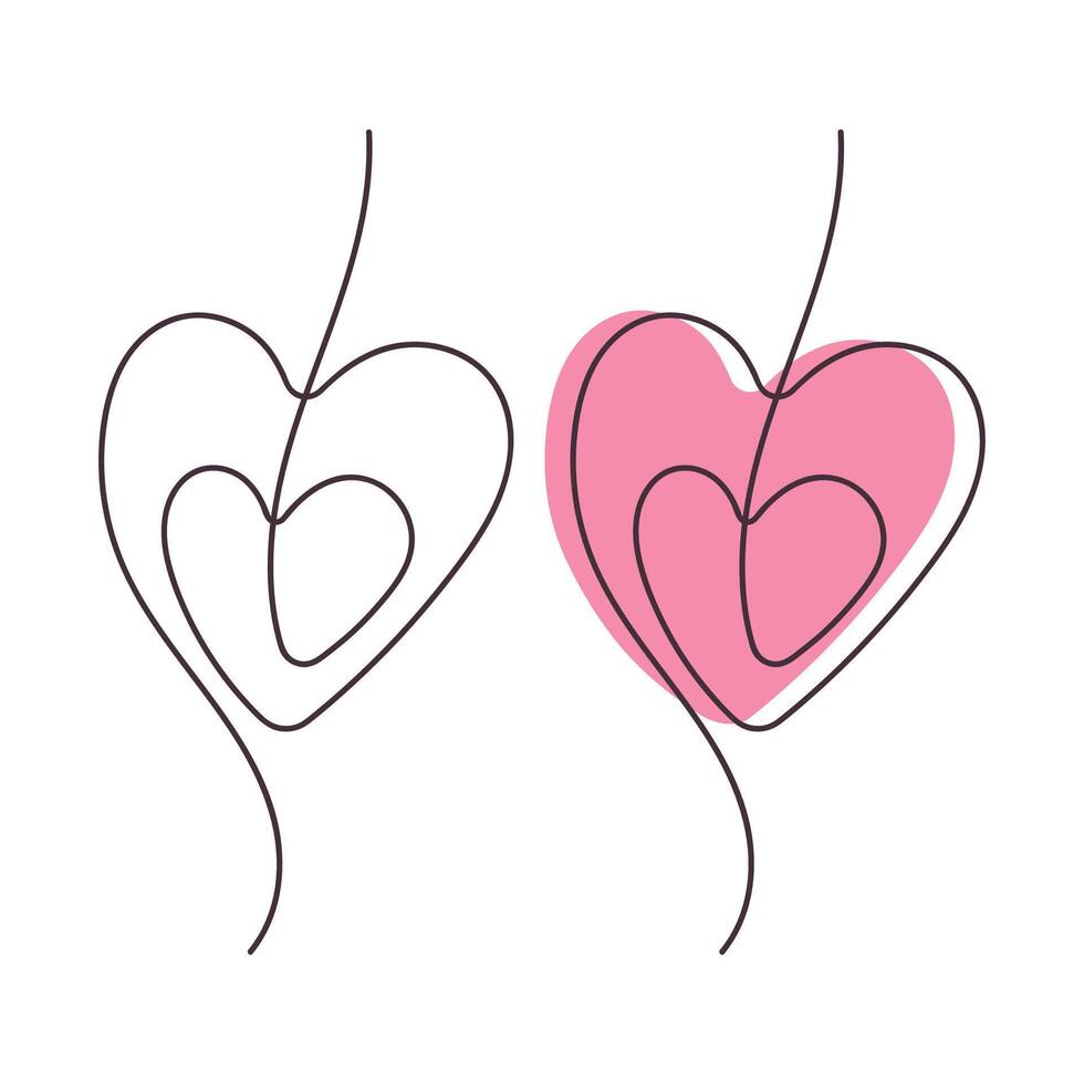 Heart Doodle Style Set Of Two With Offset Pink Colour vector