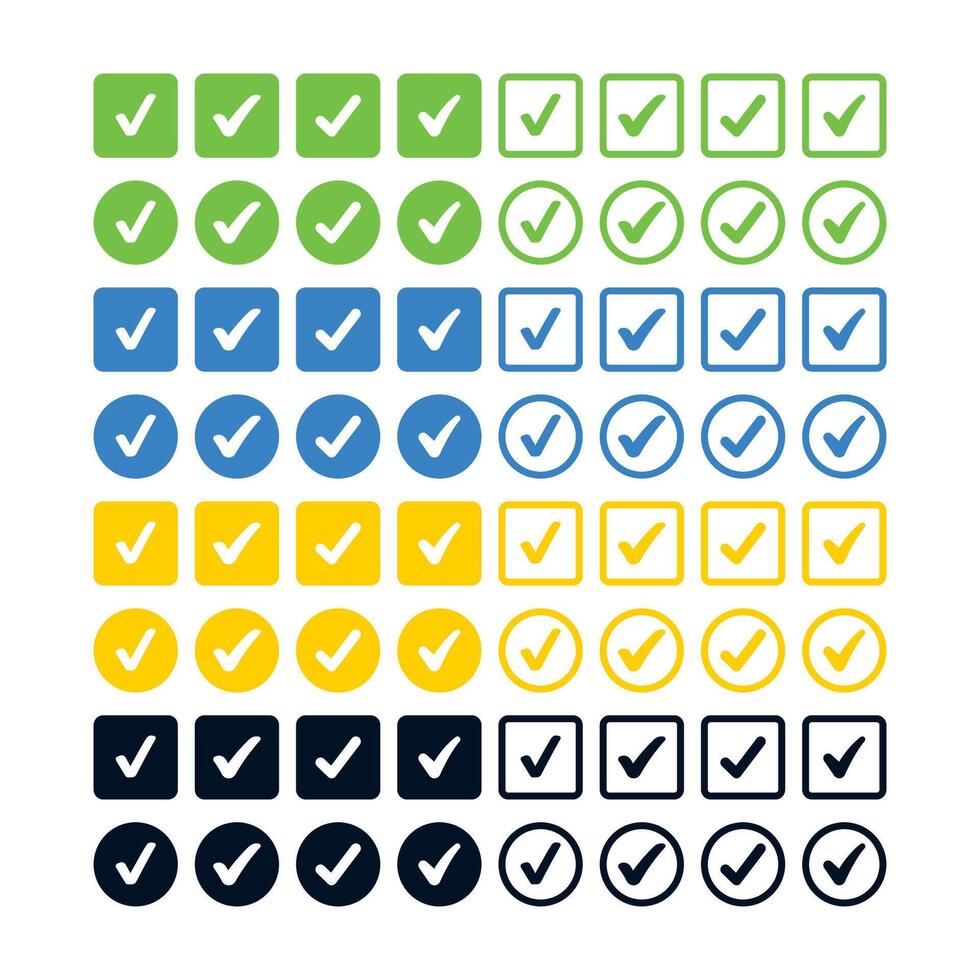 Check Marks Squares Circles Big Set vector
