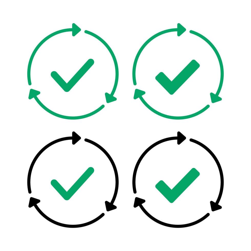 Check Mark Recycle Circles Set vector