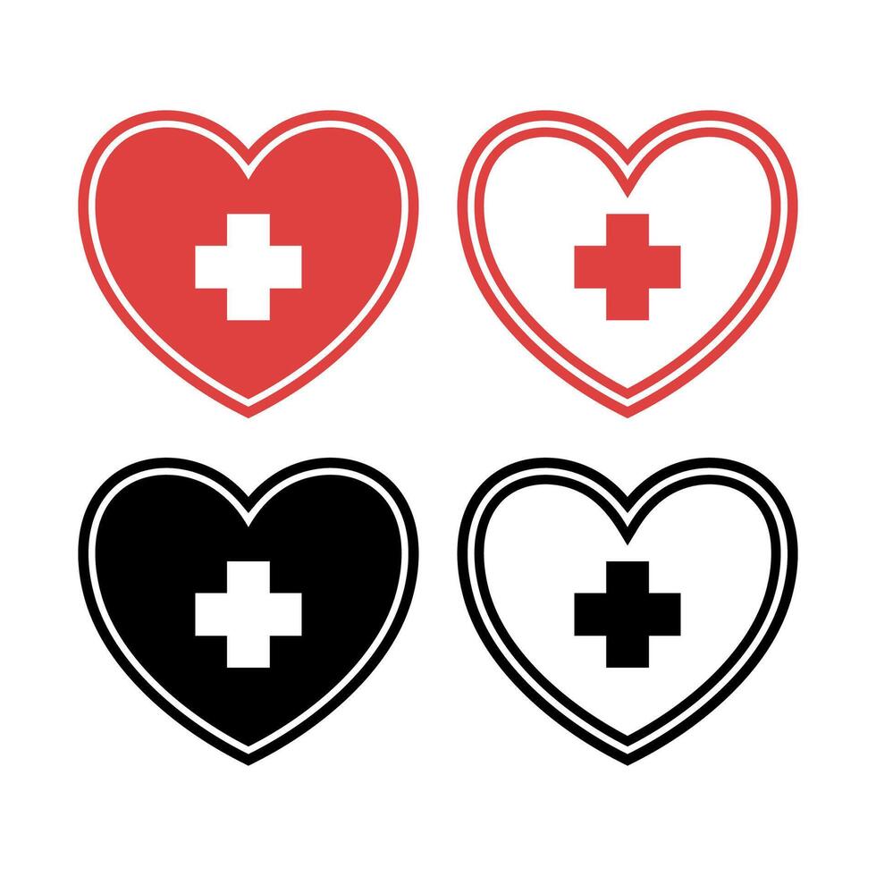 Double Line Hearts With Medical Plus Set vector