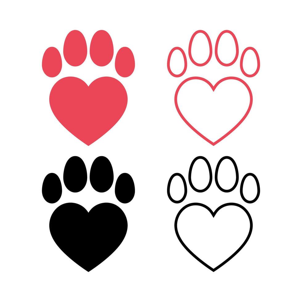 Heart Paw Print Red And Black vector