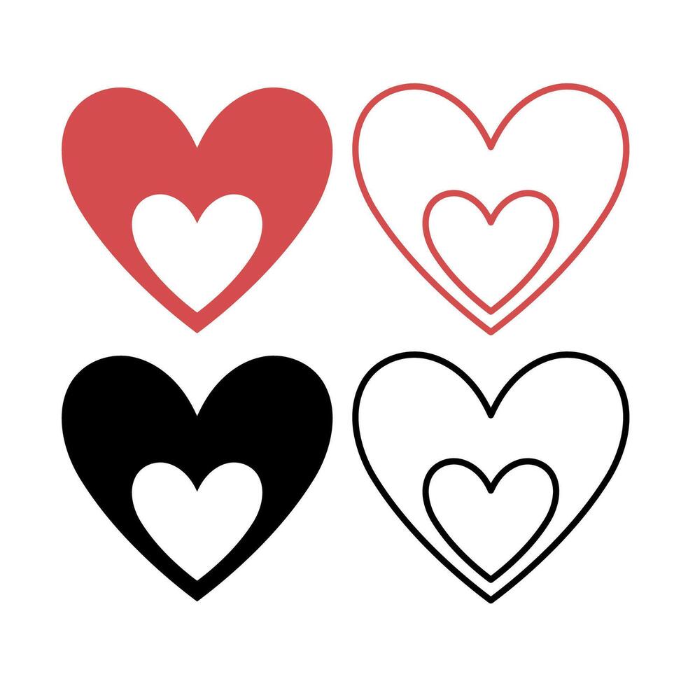 Double Heart Red And Black Set Of Four vector