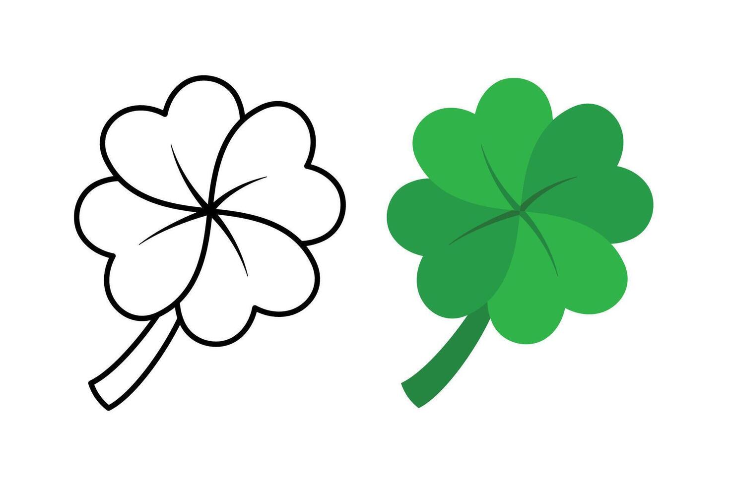 Four Leaf Clover Set Flat And Outline vector