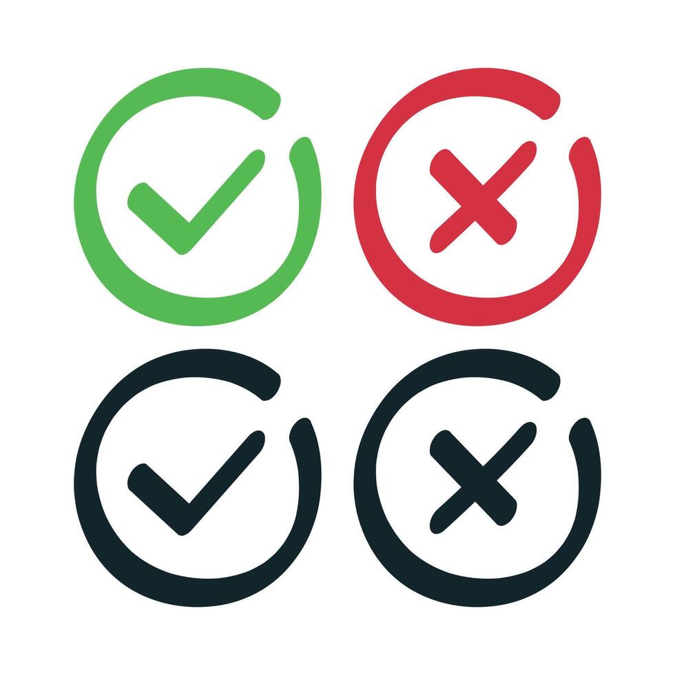 Doodle Style Check And Cross Circles vector