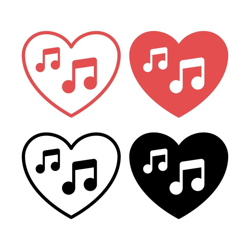 Hearts With Music Notes Inside Set vector