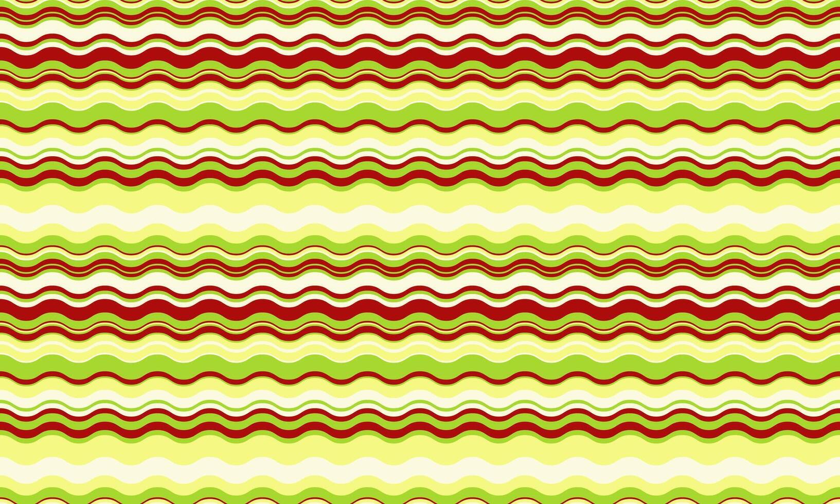 Vibrant wavy stripes in red, green, and yellow create an energetic, playful pattern ideal for textile designs, website backgrounds, or festive projects. vector