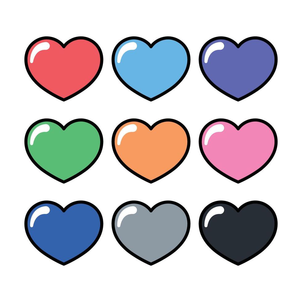 Hearts Filled Line Multiple Colours Set vector