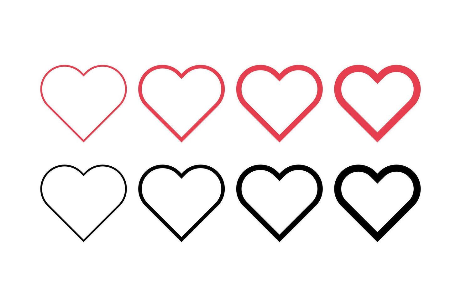 Hearts Outlines Thin To Bold vector