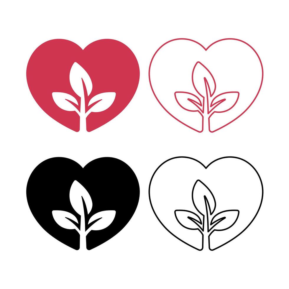 Heart With Plant Set vector