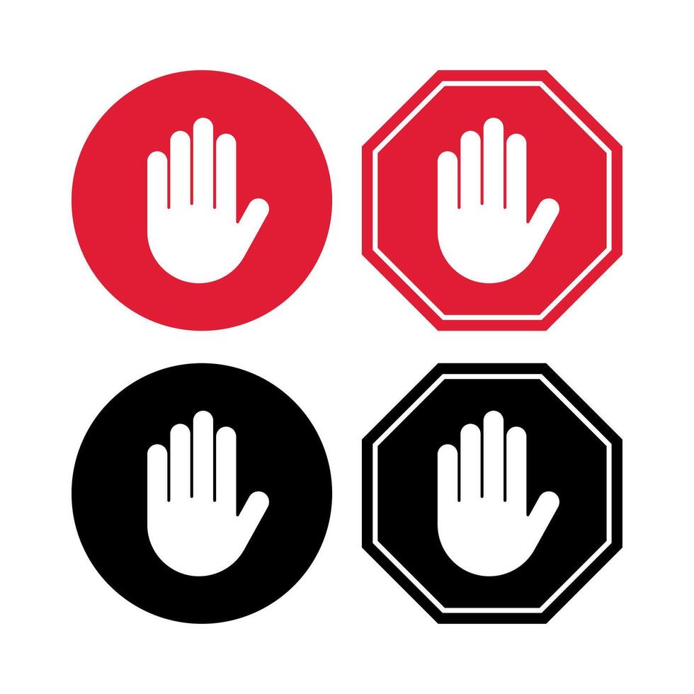 Stop Sign Hand Set Red And Black vector