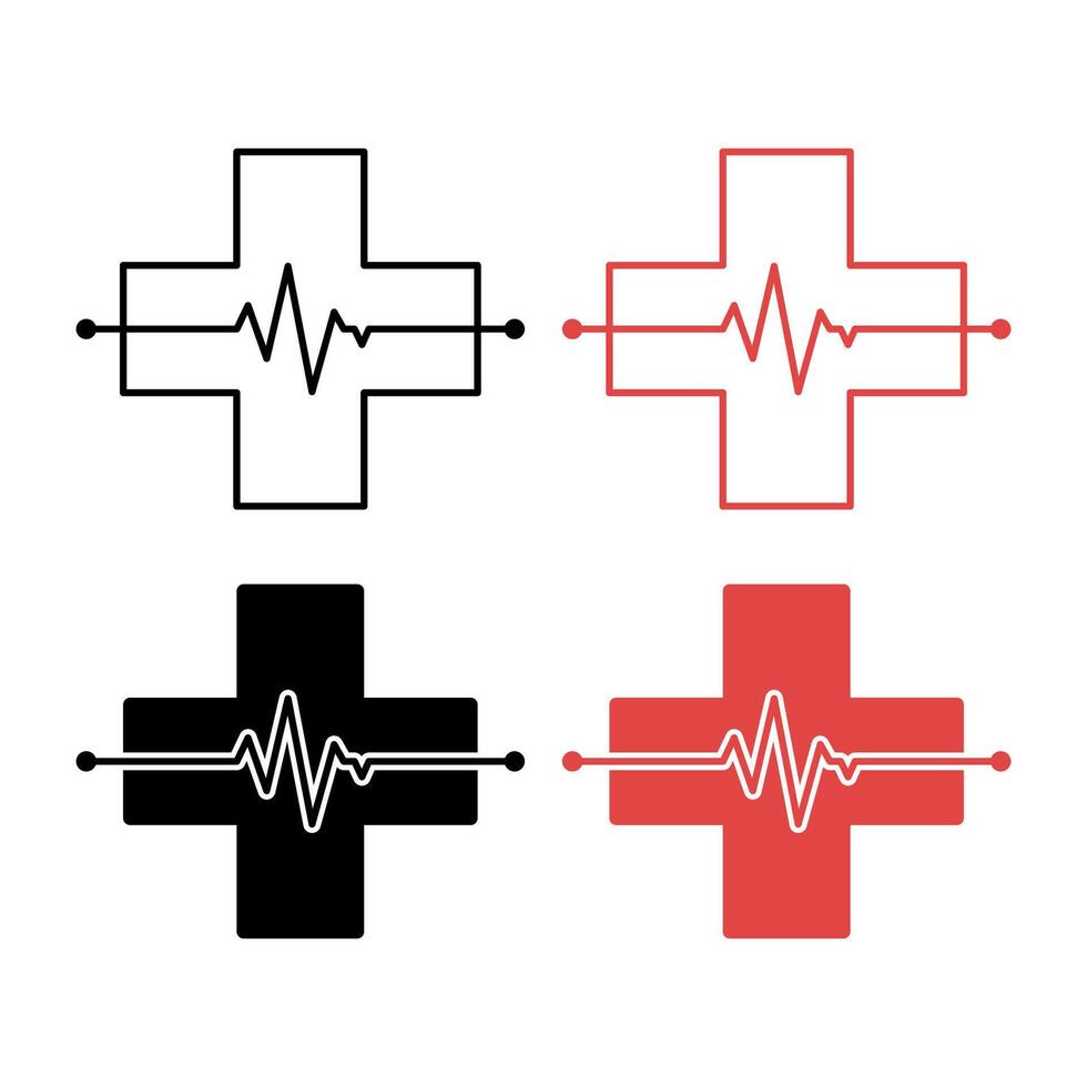 Heartbeat Line With Medical Plus Set vector