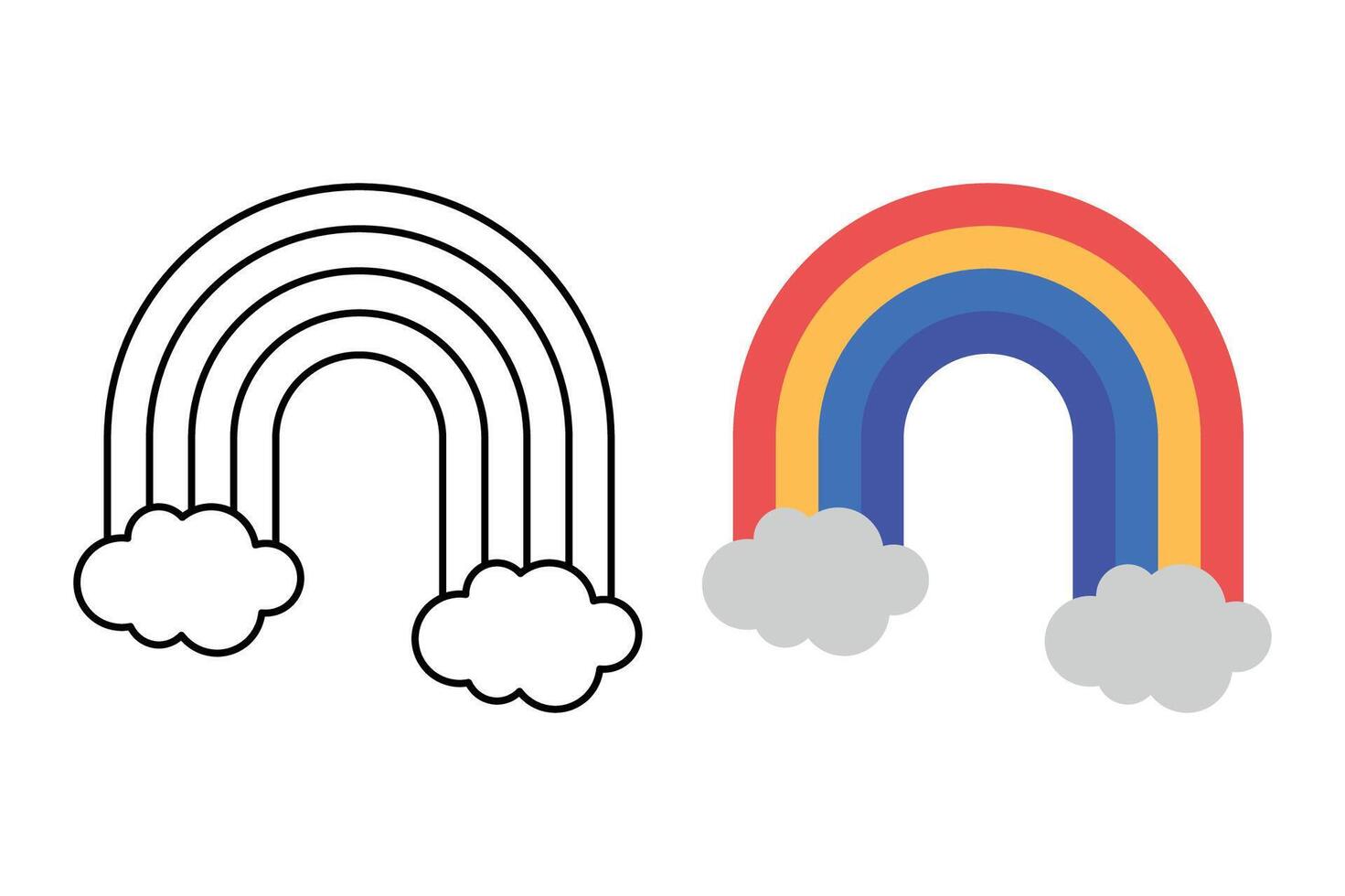 Rainbow Outline And Flat Style vector