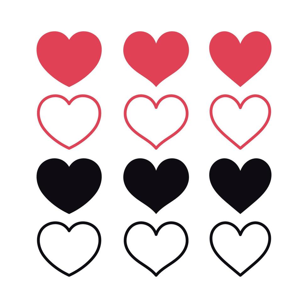 Hearts Set Black And Red vector