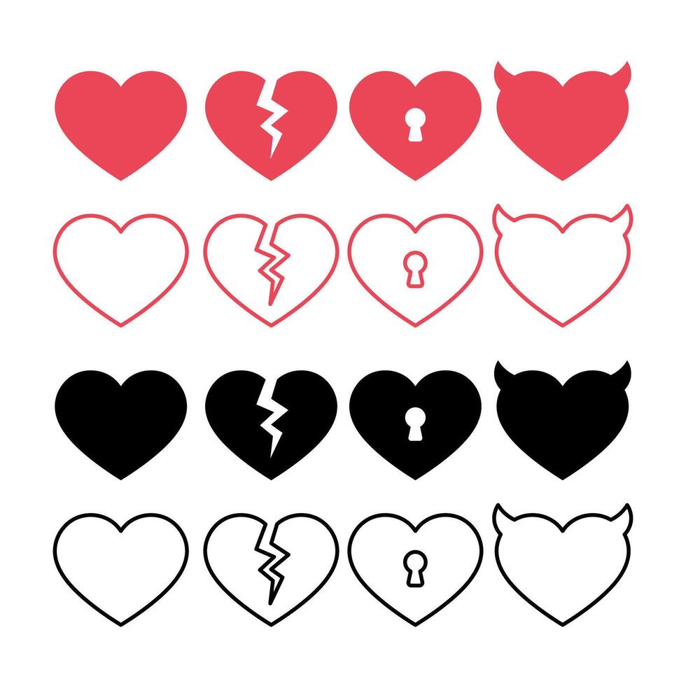 Hearts Set Lock Broken And Devil vector