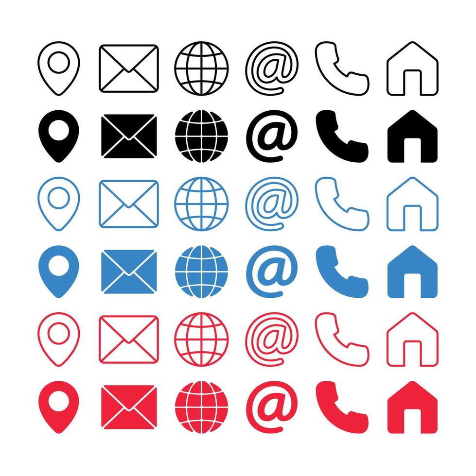Contact Us Set Multiple Colours vector