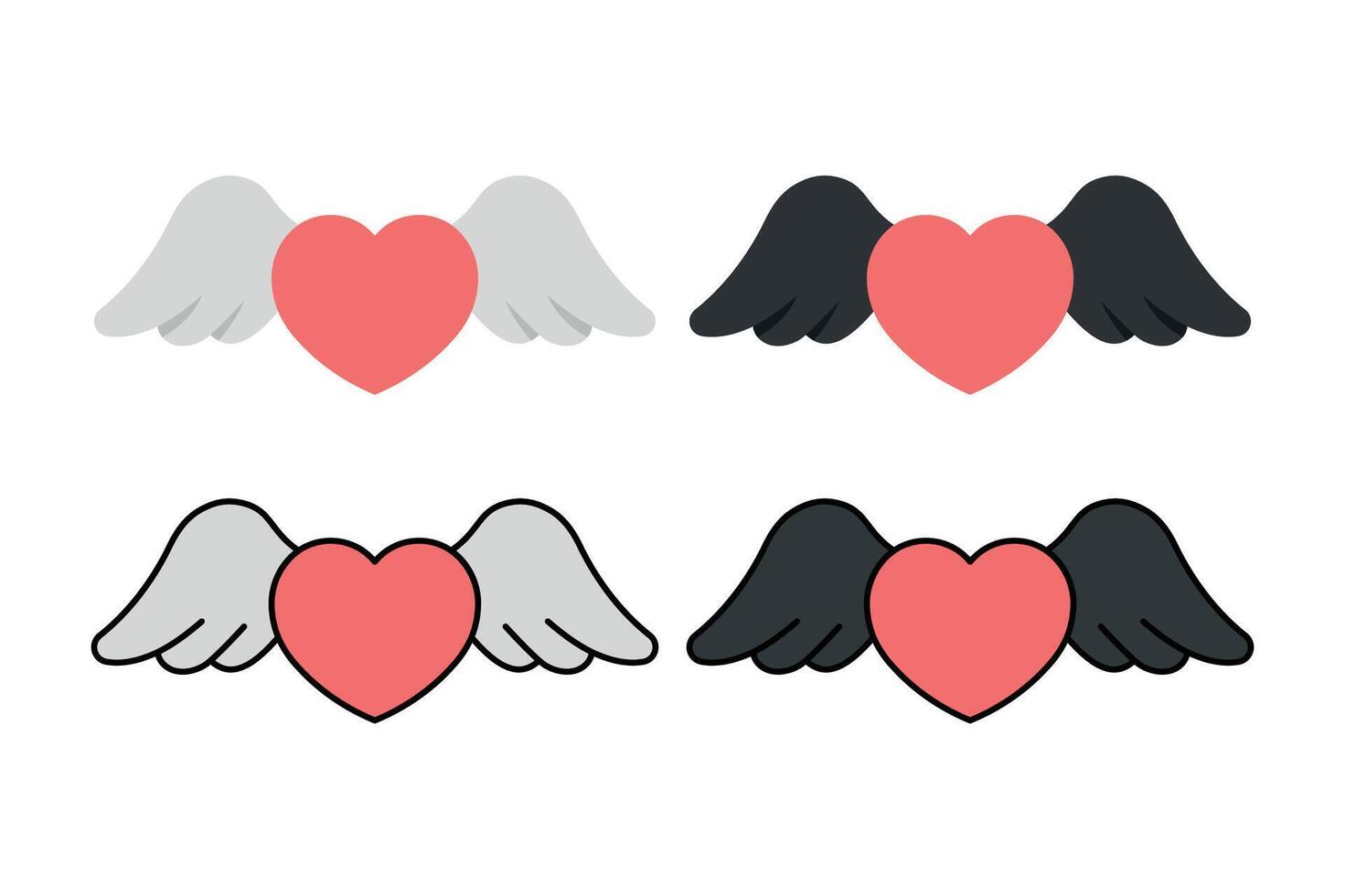 Heart With Wings Set Of Four vector